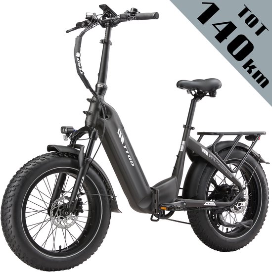 TTGO F6 Bost Opvouwbare Elektrische Fiets – 864Wh Lithium Accu – Actieradius tot 140 km – Hydraulische Schijfremmen – 20×4.0 inch Fatbike Banden – Verende Voorvork met Lock-out – Shimano 7 Versnellingen – Elektrische Stadsfiets – Grijs van TTGO