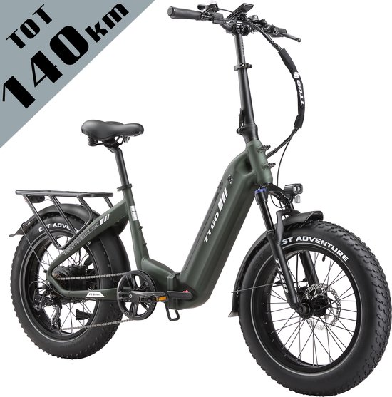TTGO F6 Bost Opvouwbare Elektrische Fiets – 864Wh Lithium Accu – Actieradius tot 140 km – Hydraulische Schijfremmen – 20×4.0 inch Fatbike Banden – Verende Voorvork met Lock-out – Shimano 7 Versnellingen – Elektrische Stadsfiets – Groen van TTGO