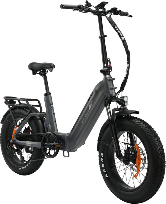 TTGO F6 Pro Elektrische Fiets – Opvouwbaar – 48V 18Ah Lithium Accu – Actieradius tot 140 km – Aluminium Frame met Achtervering – 20×4.0 inch Fatbike Banden – Hydraulische Schijfremmen – Shimano 7 Versnellingen – Elektrische Stadsfiets – Grijs van Merkloos