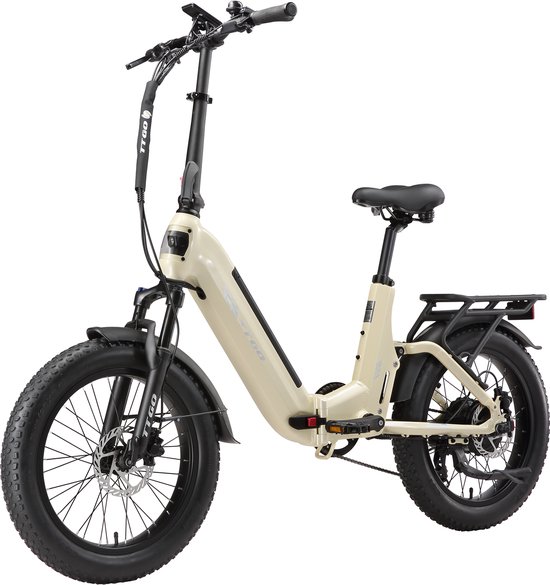 TTGO F7 Elektrische Fiets - 250W Motor - 48V15Ah Accu - 20 Inch Banden Vouwfiets - Max Snelheid 25km/u - Max Bereik 100-120 km - Shimano 7 Versnellingen - Beige