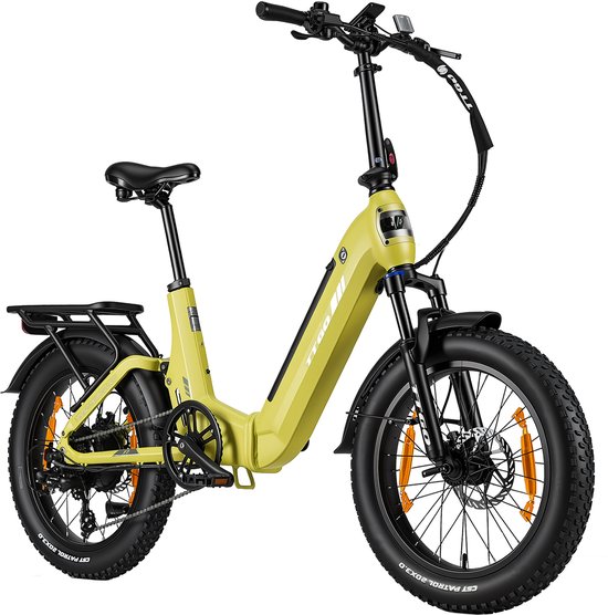 TTGO F7 Elektrische Fiets - 250W Motor - 48V15Ah Accu - 20 Inch Banden Vouwfiets - Max Snelheid 25km/u - Max Bereik 100-120 km - Shimano 7 Versnellingen - Mosterdgeel