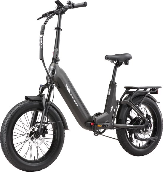 TTGO F7 Elektrische Fiets – Opvouwbaar – 48V 15Ah Lithium Accu – Actieradius tot 120 km – Aluminium Frame met Achtervering – Hydraulische Schijfremmen – 20×3.0 inch Banden – Shimano 7 Versnellingen – Elektrische Stadsfiets – Grijs van Merkloos