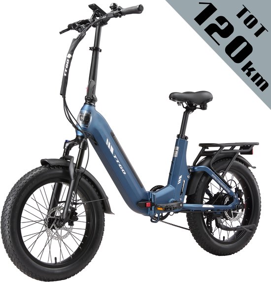 TTGO F7 Elektrische Fiets – Opvouwbaar – 48V 15Ah Lithium Accu – Actieradius tot 120 km – Aluminium Frame met Achtervering – Hydraulische Schijfremmen – 20×3.0 inch Banden – Shimano 7 Versnellingen – Elektrische Stadsfiets – Middernachtblauw van TTGO