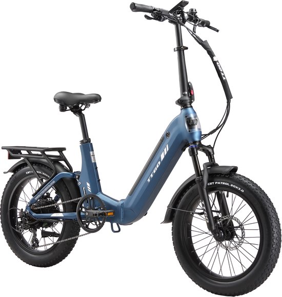 TTGO F7 Opvouwbare Elektrische Fiets – 720Wh Lithium Accu – Actieradius tot 120 km – Aluminium Frame met Achtervering – 20×3.0 inch Brede Banden – Hydraulische Schijfremmen – Shimano 7 Versnellingen – Elektrische Stadsfiets – Blauw van Merkloos