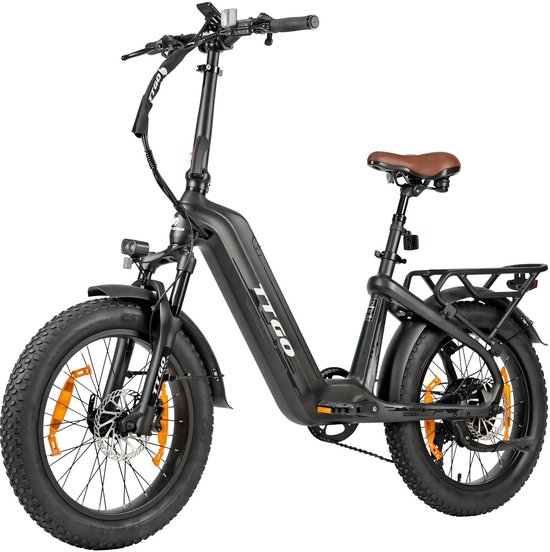 TTGO F8 Elektrische Fiets - 250W Motor - 48V18Ah Accu - Koolstofvezelframe - 20 x 3 inch Banden - Hydraulische Schijfremmen - Actieradius tot 110-140 km - Shimano 7 Versnellingen - Zwart