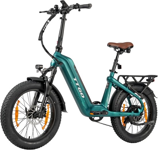 TTGO F8 Elektrische Fiets - 250W Motor - 48V18Ah Accu - Koolstofvezelframe - 20 x 3 inch Banden - Hydraulische Schijfremmen - Actieradius tot 110 km - Shimano 7 Versnellingen - Groen