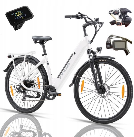 TTGO HZ-28ST Elektrische Fiets – 28" Aluminium, 110km Bereik, 250W Motor, 7-Speed Shimano, Schijfremmen – Wit van TTGO