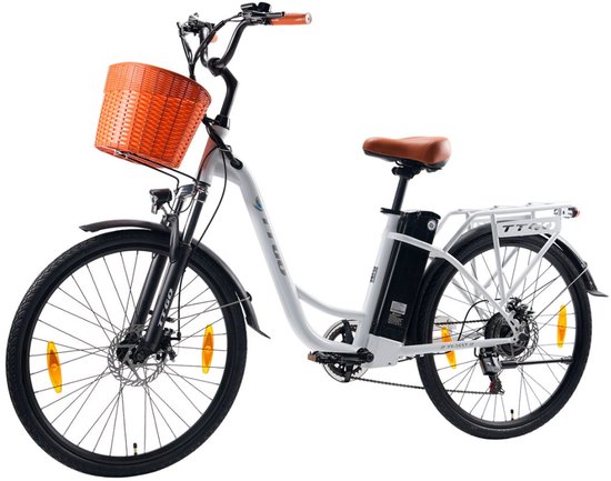 TTGO YY-26ST Elektrische Fiets - 250W Motor - 36V14.5Ah Accu - 26x1.75" Banden - Max Snelheid 25km/u - Max Bereik 60-75km - Shimano 6 Versnellingen - Wit van Merkloos