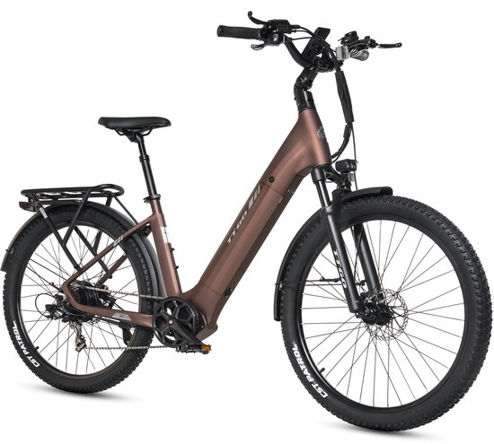 TTGO Z3 Elektrische Fiets – 48V 15Ah Accu (720Wh) – Achterwielmotor – Actieradius tot 120 km – 27.5×2.4 Inch Banden – LCD Display – Shimano 7 Versnellingen – Hydraulische Schijfremmen – Stadsfiets – Max. Belastbaar 125 kg – Bruin van Merkloos