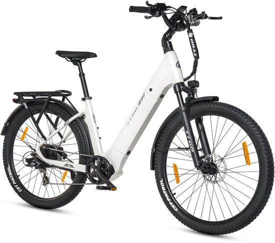 TTGO Z3 Elektrische Fiets – 48V 15Ah Accu (720Wh) – Achterwielmotor – Actieradius tot 120 km – 27.5×2.4 Inch Banden – LCD Display – Shimano 7 Versnellingen – Hydraulische Schijfremmen – Stadsfiets – Max. Belastbaar 125 kg – Wit van Merkloos