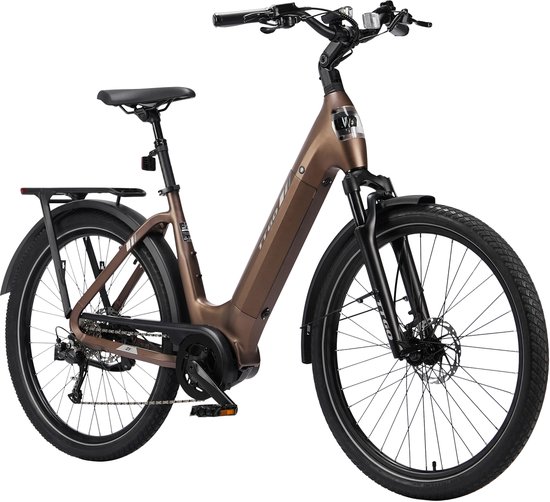 TTGO Z5 Elektrische Stadsfiets - 27,5 Inch Banden - Actieradius tot 140 km - 250W Bafang Middenmotor - 648Wh Accu - Hydraulische Schijfremmen - Shimano 9 Versnellingen - Aluminium Frame - Max. Snelheid 25 km/u - Elektrische Fiets - Bruin