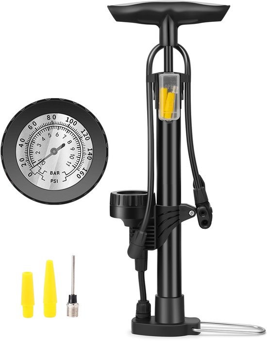 TTLUOKER®Universele Fietspomp met Drukmeting - Staande Pomp voor Fiets, Auto Banden en Opblaasbaar Speelgoed - Incl. Adaptoren voor Schrader & Presta Ventiel van TTLUOKER