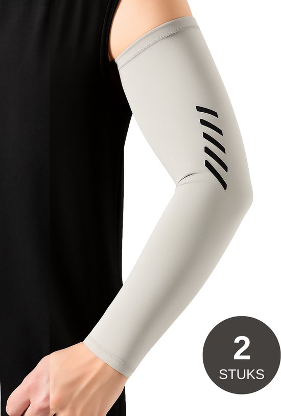 U Fit One UPF 50+ UV Bescherming Arm Sleeves - Verkoelend - Fiets Armstukken UV Bescherming - Licht Grijs - Unisex - 2 Stuks - Maat XL