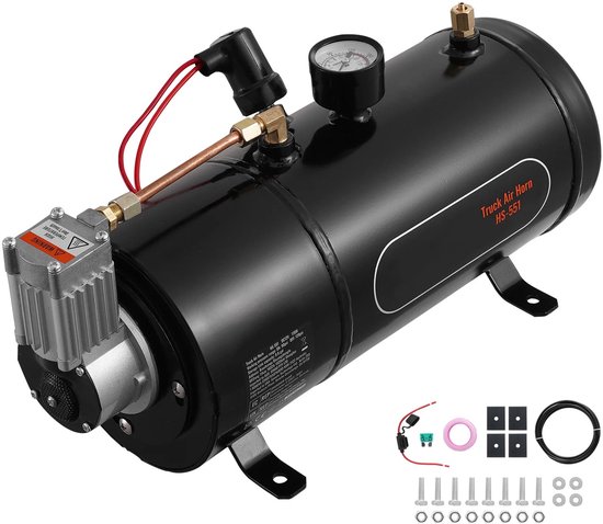 UFTA 12V Luchtcompressor 3L Tank - Treinhoorn 120 PSI 5000 RPM - Auto, Vrachtwagen en SUV Automatisch - Lekvrij Staal - Zwart
