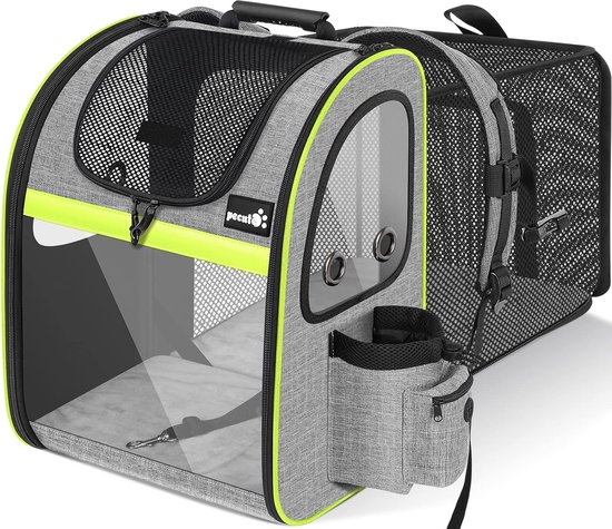 Uittrekbare en opvouwbare Pecute reistas voor katten en honden - maximale draaglast 8 kg - grijs (met doorzichtig venster) voor reizen in trein, auto, restaurant en vliegtuig van Pecute