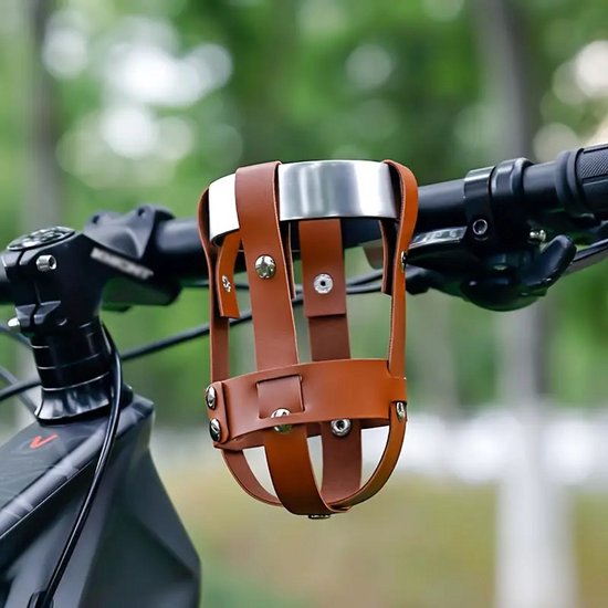 Ulisem - Houdertje voor Motorfiets en Fiets - Universele drinkfleshouder - Schroefmontage - PU en aluminium - Bruinzilver - Krassend en veilig - Stevig - Eenvoudig te monteren - Lichtgewicht
