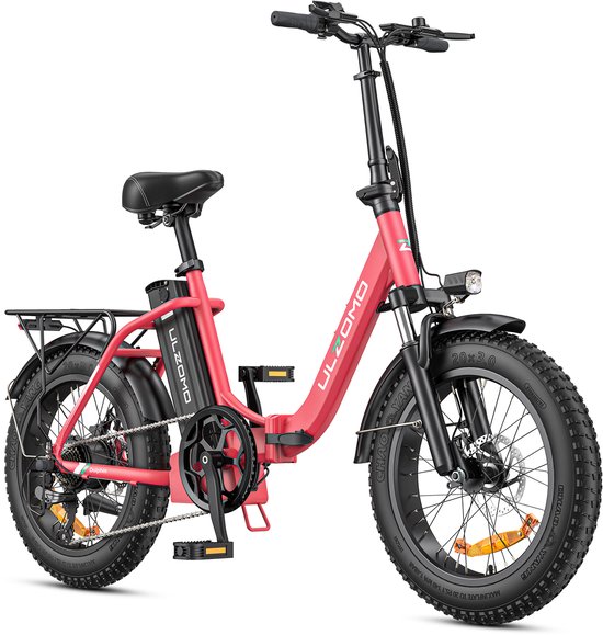 ULZOMO Dolphin Elektrische Vouwfiets 20", 250W 25 km/h EU‑norm, 36V 13Ah batterij, Voorvering Shimano 7 versnellingen, E‑bike voor stad, Roze