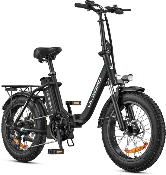 ULZOMO Dolphin Vouwfiets Elektrisch, 20 inch Voorvering, 250W 25 km/h, 36V 18.2Ah Lithium‑accu, 7‑speed, Stads E‑Bike,Zwart