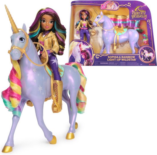 Unicorn Academy - Sophia & Regenboog Lichtmagie Wildstar - Modepop met Interactieve Eenhoorn met licht geluid en muziek van VTech