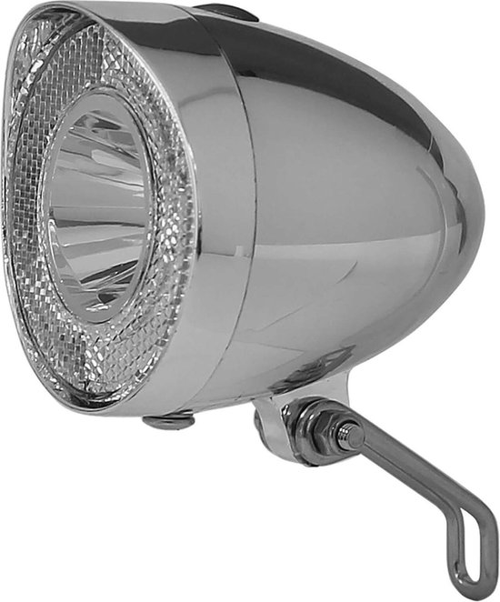 Union Retro LED Koplamp - fiets batterij - chroom/zilver - klassieke stadsfietsen