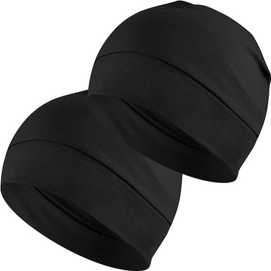 Unisex fietsmuts, sneldrogende binnenmuts, 2-pack lichtgewicht en ademende slaapmutsen, helmvoering - zwart.