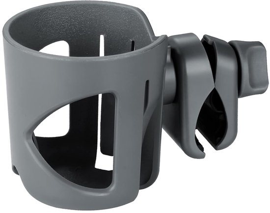 Universele bekerhouder, bekerhouder voor kinderwagens, 360° draaibare, groot kaliber flessenhouder voor kinderwagen, fiets, rolstoel, rollator, scooter, grijs