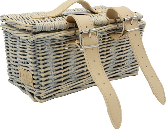 UNUS® Fietskrat Klein Rieten gemaakt van natuurlijk riet grijs van Merkloos