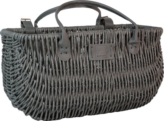 UNUS® Fietsmand – met leren riemen in modern rattan-look grijs
