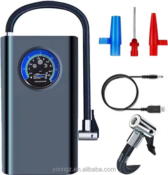 UNYX® Elektrische Fietspomp - Luchtcompressor - voor Fiets, Scooter, Motor en Auto - Elektrische Bandenpomp - Oplaadbaar & Draagbaar - Bandenpomp - Compressor - Tot 10.3 Bar, 150 PSI van Merkloos
