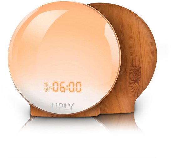 UPLY Wake Up Light - Met USB Oplaadpunt - Licht Wekker - Wekker Radio - 2 Wektijden - 7 Kleuren van UPLY