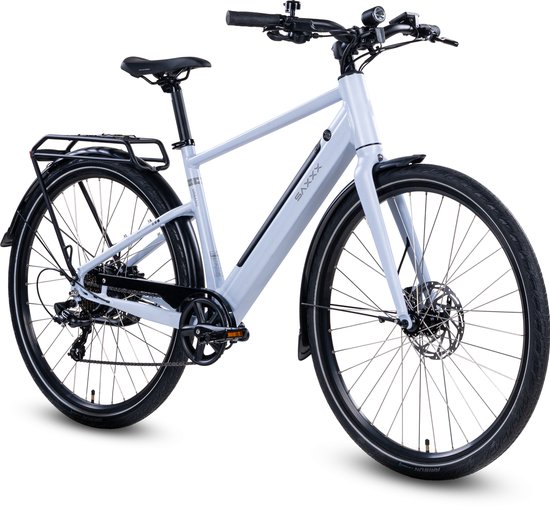 Urbano Elektrische Stadsfiets 28 Inch - 250W Ananda Achterwielmotor - 417,6Wh Accu - 95% Voorgemonteerd - Tot 90 km Actieradius - Shimano 7 Versnellingen - Hydraulische Schijfremmen - IJsblauw glanzend