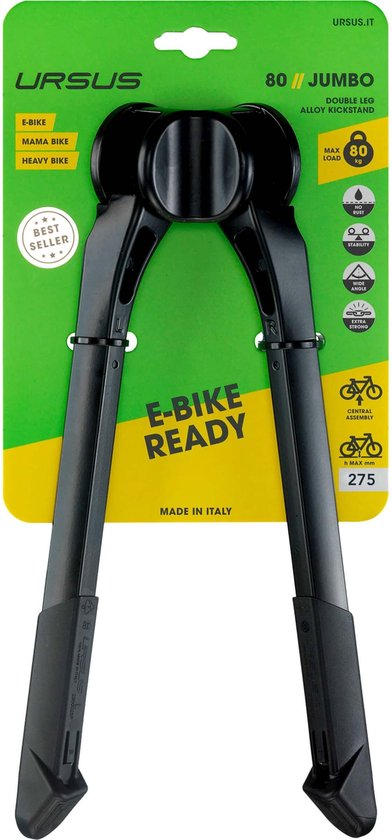 Ursus Dubbele fietsstandaard - aluminium - 275 mm - zwart - voor 26" fietsen van Merkloos