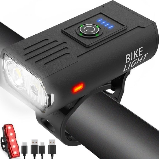 USB Fietslampen Set - 10 Lichtstanden - Voor- en Achterlamp - Waterdicht en Oplaadbaar - Voor Nachtelijk Fietsen - Zwart - 1 Set