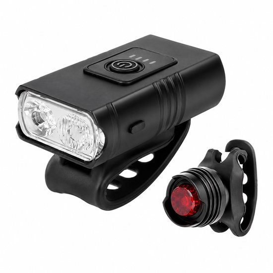 USB Oplaadbare Fietsverlichting Set - Voor- en Achterlicht - LED Fietslamp - Spatwaterdicht - Batterij-indicatie - Eenvoudige Montage