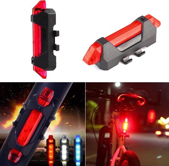 USB oplaadbare LED fietslamp - Duurzame verlichting fiets - Achterlicht fiets - Afneembare fietslamp - Fietsverlichting (Rood)