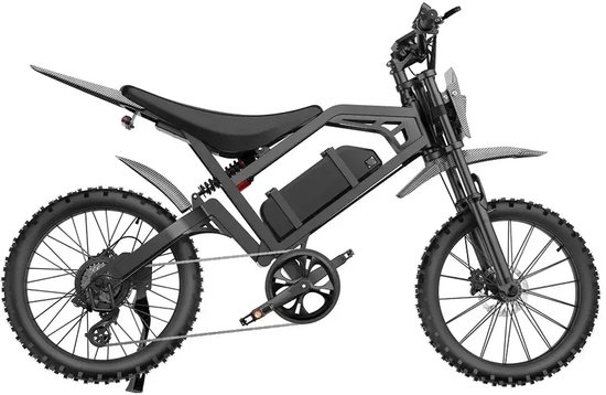 V20 Cross Skinny Bike Zwart - 48V 22Ah Accu - 70km Bereik - Schijfremmen - 25km/h
