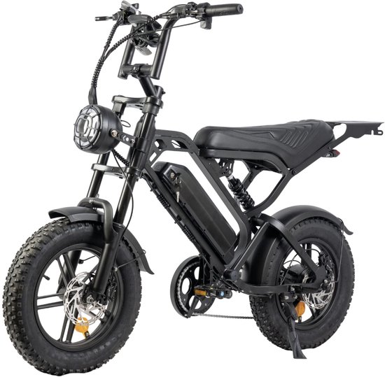V20 Pro Mini Fatbike – Elektrische Fatbike 2025 – 16 Inch – Hydraulische remmen – Alarm - Zwart - Afneembaar bagagerek van Merkloos