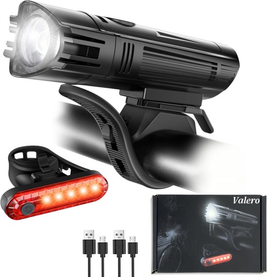 Valero Premium Fietslamp Set – USB Oplaadbare LED Fietsverlichting met Krachtige Voorlamp & Helder Achterlicht – Waterdicht, Veilig & Geschikt voor Elke Fiets