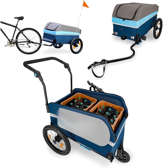 VALI® Fietskar - Opvouwbare Fietskar - Aanhangwagen voor De Fiets - Grijs/Blauw - 91cm x 66cm x 100cm