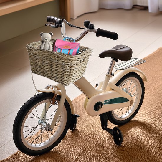 Van der Leeden Fietsmand kinderfiets - Bakkersmand - lichtbruin - 34 x 24 x 20 cm - gevlochten riet - bevestigen voorzijde van Merkloos