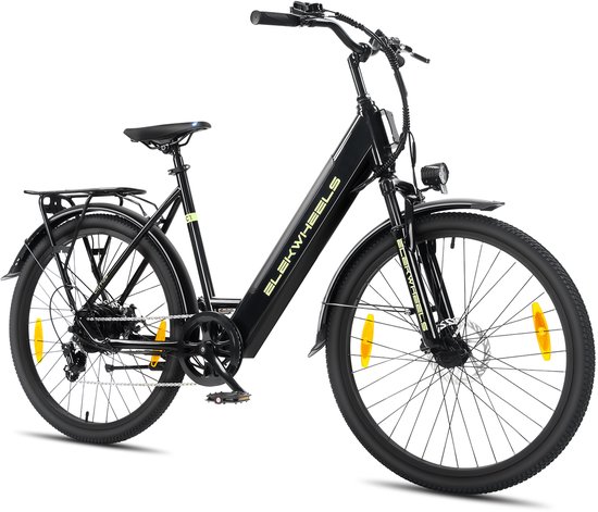 VANKEL Elektrische Stadsfiets 26 Inch – E-bike Dames & Heren – Lage Instap – 360Wh Uitneembare Accu – 250W 45Nm – 7 Versnellingen – Voorvering – App