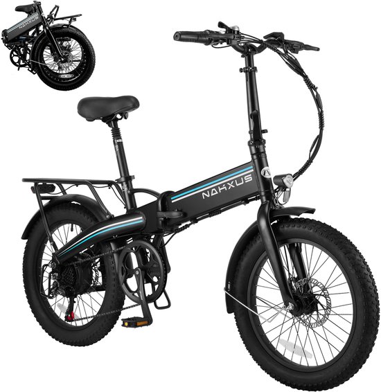 Vankel Elektrische Vouwfiets - 48V 556Wh Accu - 90Nm Koppel - 20 inch Brede Banden - Uitneembare Accu - Shimano 7 Versnellingen - Zwart