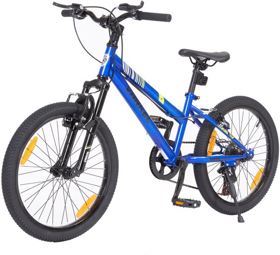 VANKEL Fiets Bike Kinderfiets - 20 inch - 6 Versnellingen - Kettenschakeling - V-brakes - voor Kinderen vanaf 6-9 Jaar- Sportief Ontwerp - Blauw