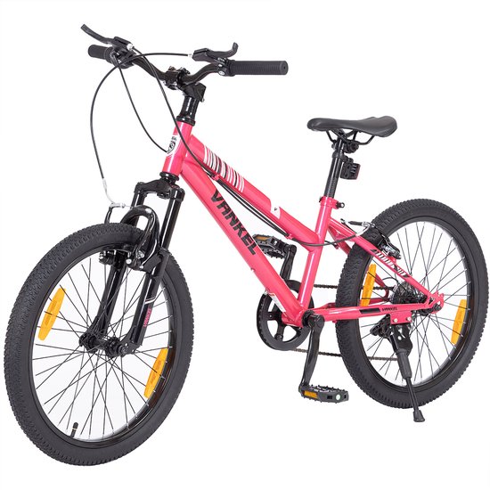VANKEL Fiets Bike Kinderfiets - 20 inch - 6 Versnellingen - Kettenschakeling - V-brakes - voor Kinderen vanaf 6-9 Jaar- Sportief Ontwerp - roze van VANKEL