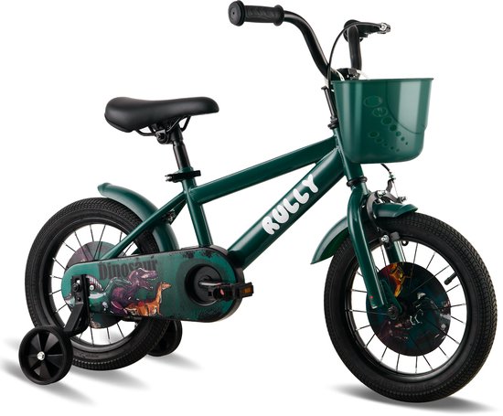 Vankel Kinderfiets 12 Inch – Met Steunwielen – Terugtraprem en Velgrem – Sterk Stalen Frame – Volledig Gesloten Kettingkast – Afneembare Fietsmand – Verstelbaar Zadel – Antislip Banden – Geschikt voor 2-4 Jaar – Duurzame Kinderfiets– Groen