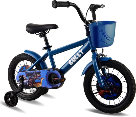 Vankel Kinderfiets 14 Inch – Met Steunwielen – Terugtraprem en Velgrem – Sterk Stalen Frame – Volledig Gesloten Kettingkast – Afneembare Fietsmand – Verstelbaar Zadel – Antislip Banden – Geschikt voor 2-4 Jaar – Duurzame Kinderfiets– Blauw