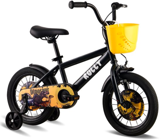 Vankel Kinderfiets 14 Inch – Met Steunwielen – Terugtraprem en Velgrem – Sterk Stalen Frame – Volledig Gesloten Kettingkast – Afneembare Fietsmand – Verstelbaar Zadel – Antislip Banden – Geschikt voor 2-4 Jaar – Duurzame Kinderfiets– Zwart
