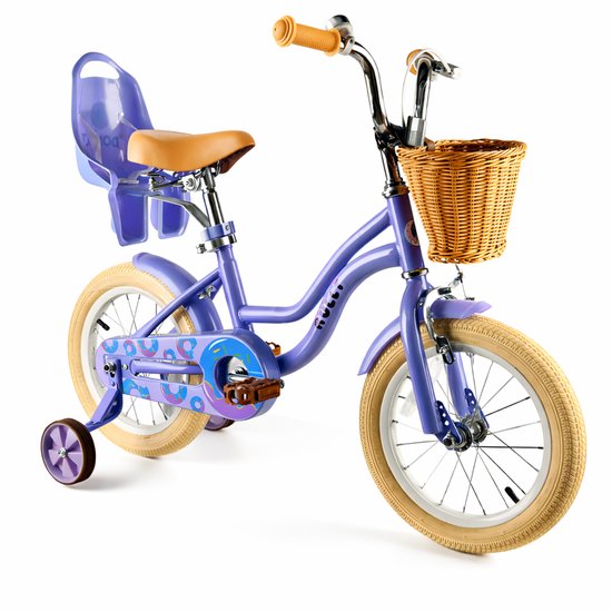 Vankel Kinderfiets 16 Inch – Met Steunwielen – Terugtraprem en Velgrem – Sterk Stalen Frame – Volledig Gesloten Kettingkast – Afneembare Fietsmand – Verstelbaar Zadel – Antislip Banden – Geschikt voor 2-4 Jaar – Duurzame Kinderfiets– Paars