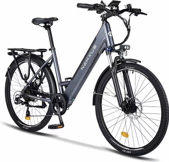 Vankel Lage Instap Elektrische Fiets - 36V 450Wh Accu - 65 km Actieradius - 26 inch Stadsfiets - Shimano 7 Versnellingen - App Display - Grijs