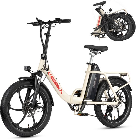 vankel MULE Elektrische Fiets – Opvouwbare E-bike – 960Wh Lithium Accu – Actieradius tot 70 km – 20×3.0 inch Banden – 7 Versnellingen – Mechanische Schijfremmen – Stadsfiets – Max. Belastbaar tot 120 kg – Wit van VANKEL